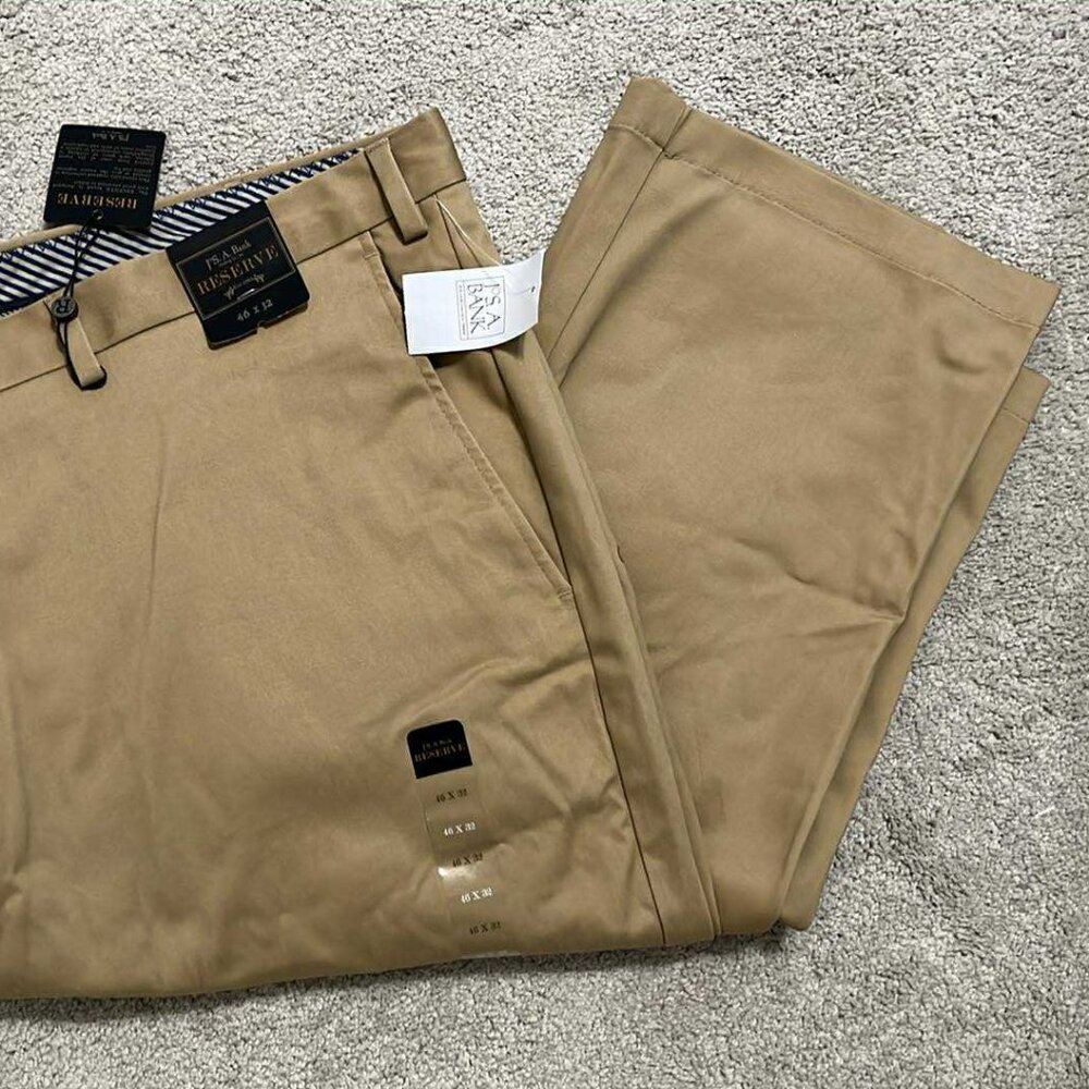 Jos A Banks Reserve Tailored NWT 46X32 Big and Tall Flat Front Chino Pant Tan - Picture 6 of 7